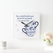 Blue Elegant classic tea cup Quadratische Wanduhr (Zuhause)