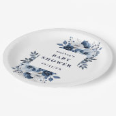 Blue Elegant Country Floral Baby Dusche Pappteller (Schrägansicht)