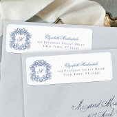 Blue Elegant Crest Monogram Wedding Return Address