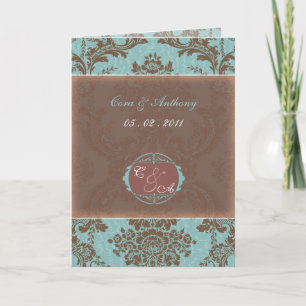 Blue Elegant Damask wedding thank you card Dankeskarte
