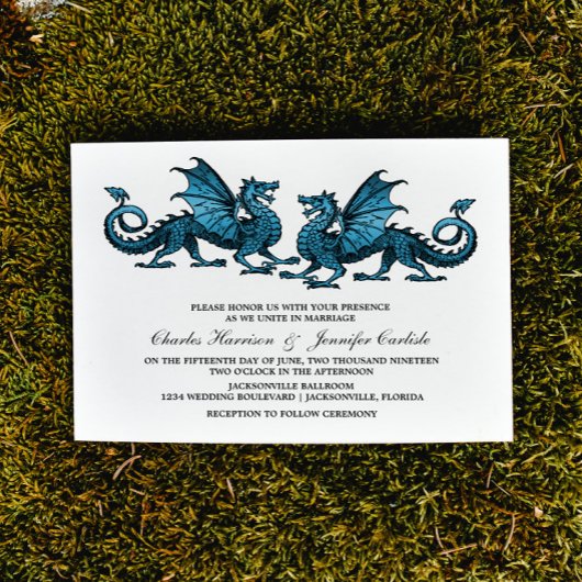 Blue Elegant Dragon Wedding Invite Einladung
