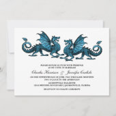 Blue Elegant Dragon Wedding Invite Einladung (Vorderseite)