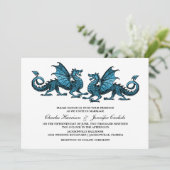 Blue Elegant Dragon Wedding Invite Einladung (Stehend Vorderseite)