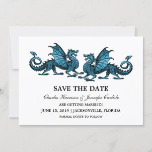 Blue Elegant Dragons Save the Date laden ein