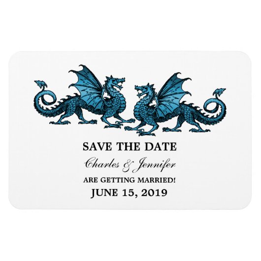 Blue Elegant Dragons Speichern Sie das Date Magnet (Horizontal)