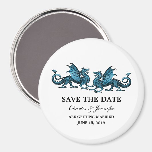 Blue Elegant Dragons Speichern Sie das Date Magnet (Vorderseite/Rückseite)