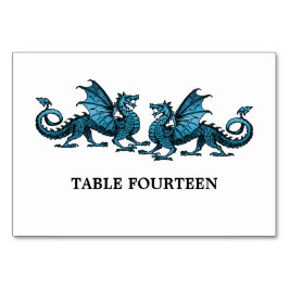Blue Elegant Dragons Table Card Tischnummer