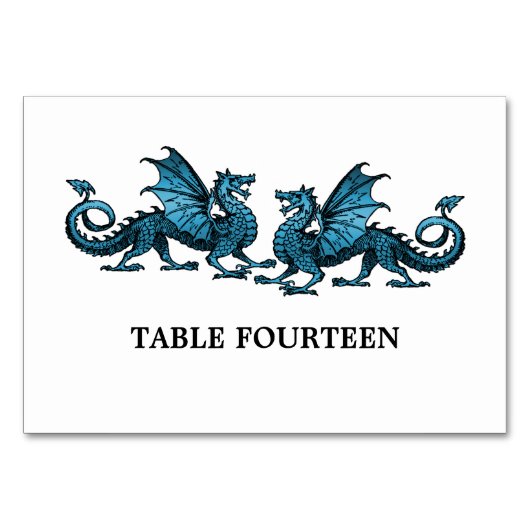Blue Elegant Dragons Table Card Tischnummer (Vorderseite)