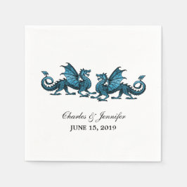 Blue Elegant Dragons Wedding Paper Napkins Serviette