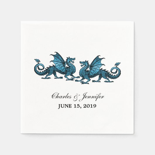 Blue Elegant Dragons Wedding Paper Napkins Serviette (Vorderseite)