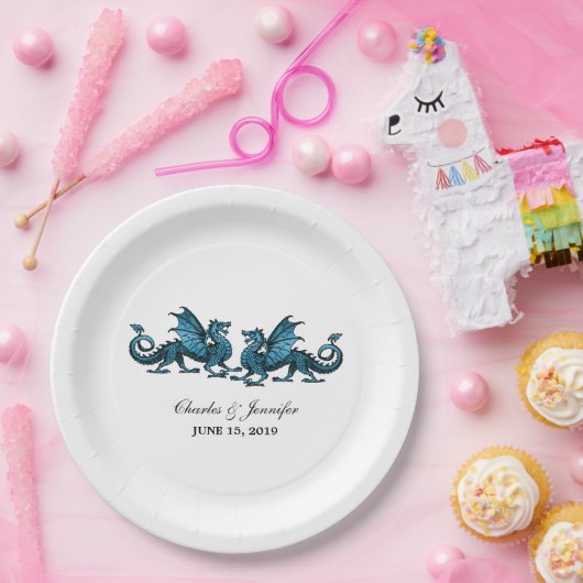 Blue Elegant Dragons Wedding Paper Teller (Party)