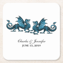 Blue Elegant Dragons Wedding Paper Untersetzer