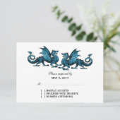 Blue Elegant Dragons Wedding Response Card RSVP Karte (Stehend Vorderseite)
