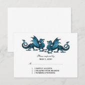 Blue Elegant Dragons Wedding Response Card RSVP Karte (Vorne/Hinten)