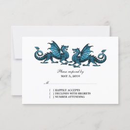 Blue Elegant Dragons Wedding Response Card RSVP Karte