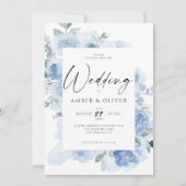 Blue Elegant Floral Light Dusty Blue Boho Wedding Einladung (Vorderseite)