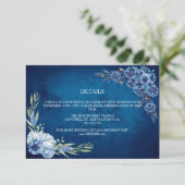 Blue Elegant floral summer wedding Begleitkarte (Stehend Vorderseite)