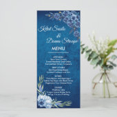 Blue Elegant floral summer wedding Menükarte (Stehend Vorderseite)