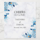 Blue Elegant flower summer wedding Weinetikett (Einzelnes Label)