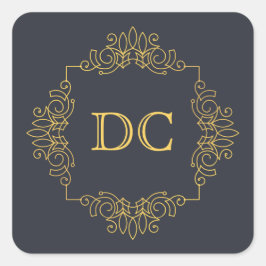 Blue Elegant Gold Design Monogram Quadratischer Aufkleber