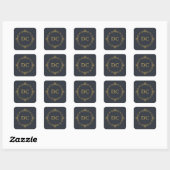Blue Elegant Gold Design Monogram Quadratischer Aufkleber (Blatt)