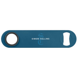 Blue Elegant Gothic Monogram Name Mittelalterliche Speed Flaschenöffner