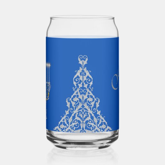 Blue Elegant Hanukkah Silver Menorah Dosenglas (Links)