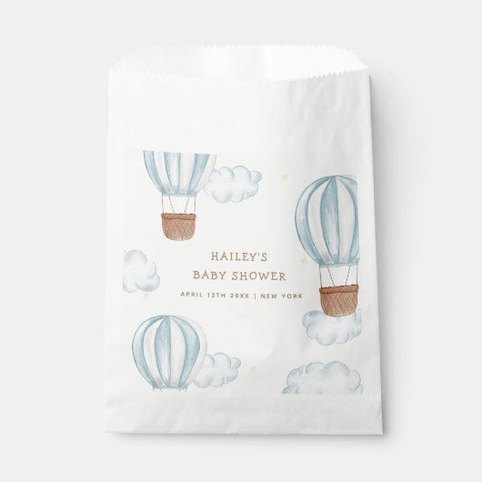 Blue Elegant Hot Air Ballon Cloud Boy Baby Shower Geschenktütchen (Vorderseite)