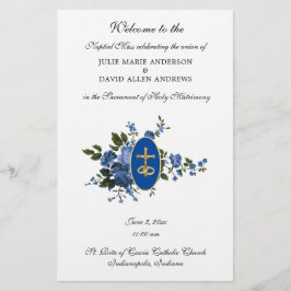 Blue Elegant Katholic Wedding Program Stationery Briefpapier