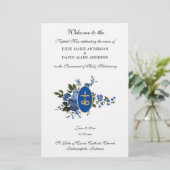 Blue Elegant Katholic Wedding Program Stationery Briefpapier (Stehend Vorderseite)