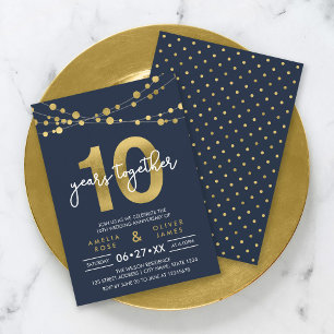 Blue Elegant Lights 10. Hochzeitstag Einladung