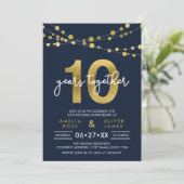 Blue Elegant Lights 10. Hochzeitstag Einladung (Stehend Vorderseite)