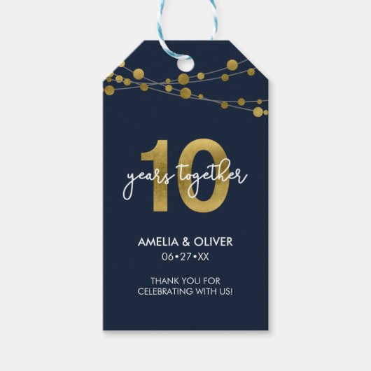 Blue Elegant Lights 10. Hochzeitstag Geschenkanhänger (Vorderseite)