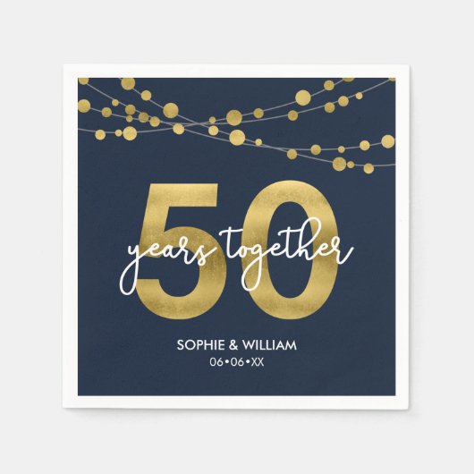 Blue Elegant Lights 50. Hochzeitliches Jubiläum Pa Serviette (Vorderseite)