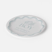 Blue Elegant Minimal Oh Boy Baby Shower Pappteller (Schrägansicht)