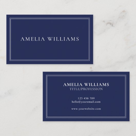 Blue Elegant Minimalist Professional Visitenkarte (Vorne/Hinten)