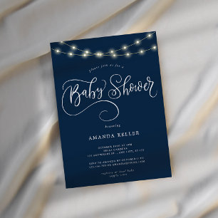 Blue Elegant Minimalistisch Baby Shower Einladung