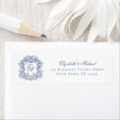 Blue Elegant Monogram Crest Wedding Return Address (Insitu)