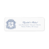 Blue Elegant Monogram Crest Wedding Return Address (Vorne)