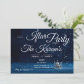 Blue Elegant Mosque Ramadan Iftar Party  Invit Einladung (Stehend Vorderseite)