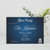 Blue Elegant Mosque Ramadan Iftar Party  Invit Einladung (Stehend Vorderseite)