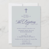 Blue Elegant Navy Cross Boy Foto Taufe Einladung (Vorderseite)