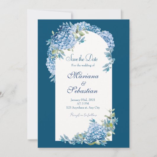 Blue Elegant Rustikal Einfaches Elegantes Design Save The Date (Vorderseite)