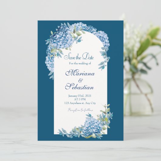 Blue Elegant Rustikal Einfaches Elegantes Design Save The Date (Stehend Vorderseite)