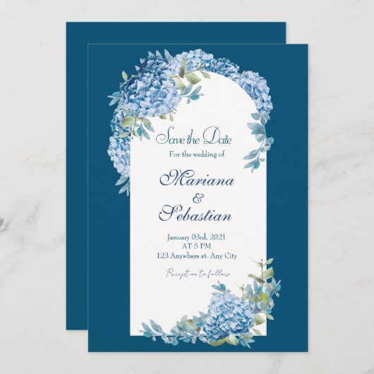 Blue Elegant Rustikal Einfaches Elegantes Design Save The Date (Vorne/Hinten)