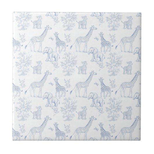 Blue Elegant Safari Toile Vintage Design Fliese (Vorderseite)