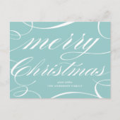 Blue Elegant Script Blühe Frohe Weihnachten (Vorderseite)