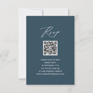 Blue Elegant Script Minimalistisch QR Wedding RSVP