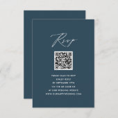 Blue Elegant Script Minimalistisch QR Wedding RSVP Begleitkarte (Vorne/Hinten)