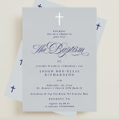 Blue Elegant Silver Cross Boy Taufe Einladung